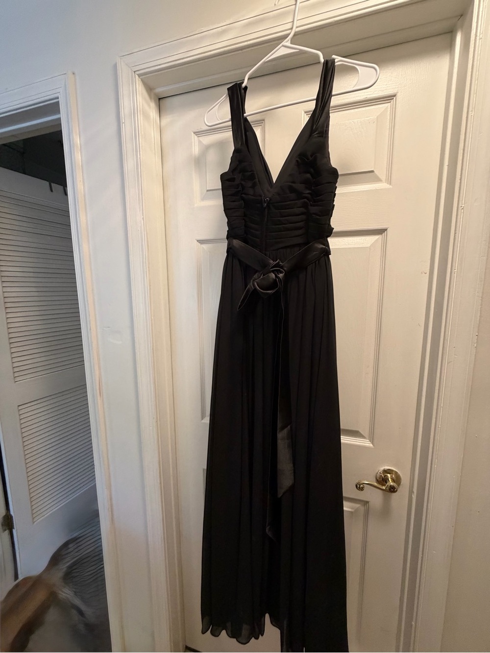 Azazie Black Sleeveless V-Neck Maxi Dress with Waist Sash